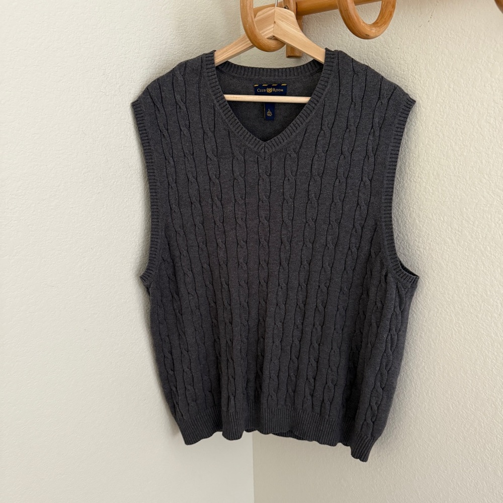 CLUB ROOM gray cable knit cotton sweater vest preppy business casual size L